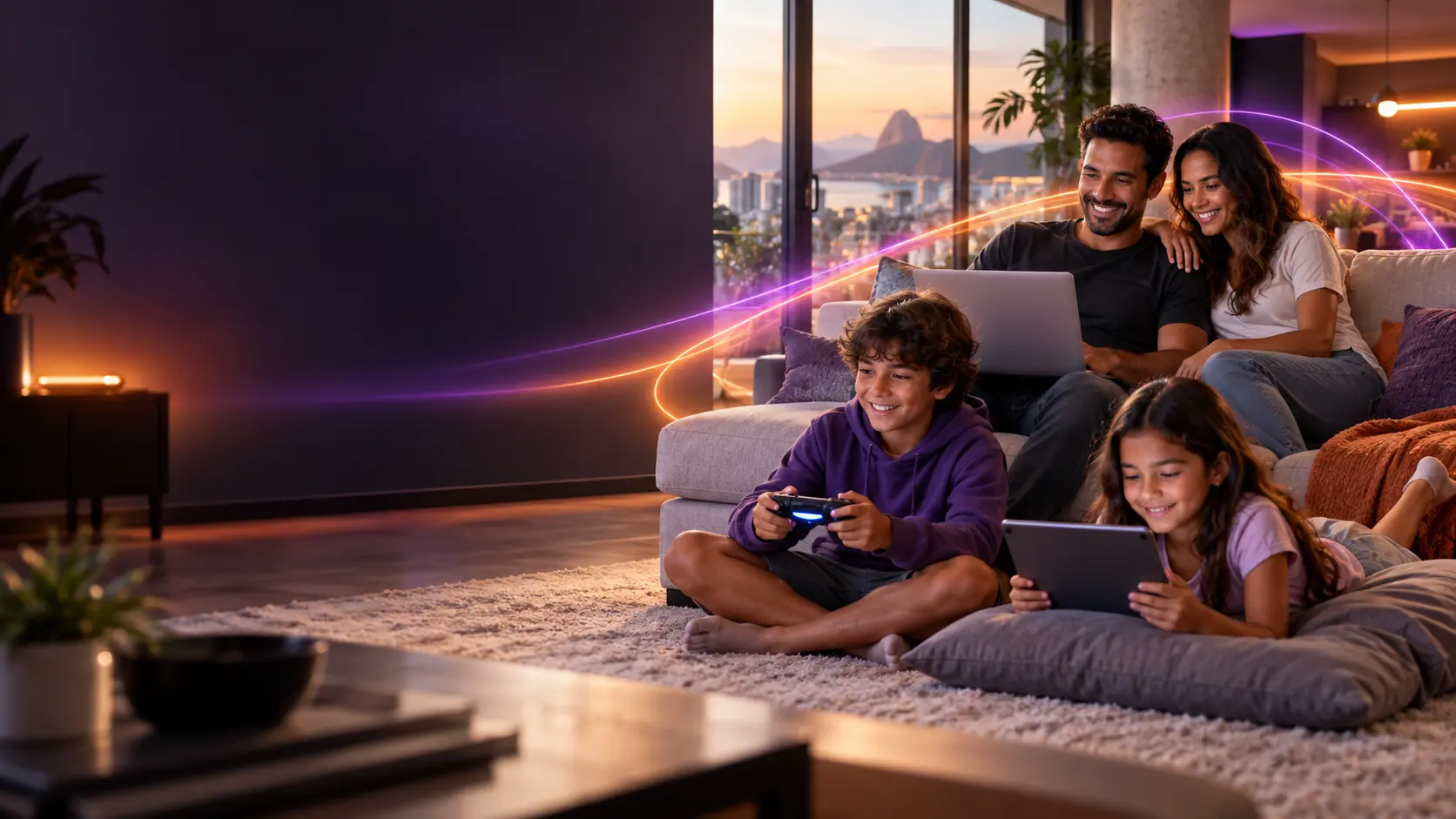 Família usando internet CIA Fibra